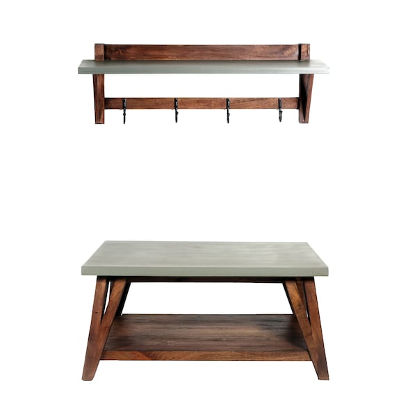 Alaterre Furniture Brookside 40"W Wood with Concrete-Coating Entryway Coat Hook and Bench AWBS042470 - main